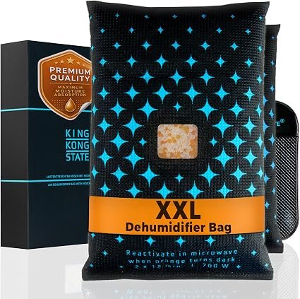 King Kong State? Reusable Car Dehumidifier Bag 2-Pack | 1.2kg XXL Capacity | Moisture Absorber for Cars & Home | Condensation Absorbers for Windows | Silica Gel Desiccant Bag | Microwavable Anti Damp