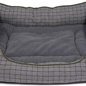 Petface Moss Green Square Dog Bed with Reversible Cushion (Pack of 1)