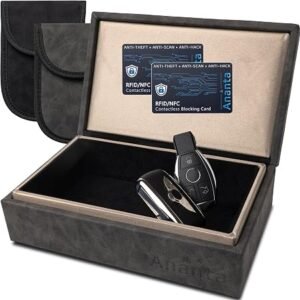 Ananta Faraday Box for Car Keys, Luxury RFID Signal Blocking Key Box, Grey | Military Grade | Magnetic Close | Car Key Signal Blocker | 2 x Spare Key Pouch...