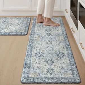 GENIMO 2 Piece Kitchen Rug Set PVC Anti-Fatigue 44x150cm and 44x76cm