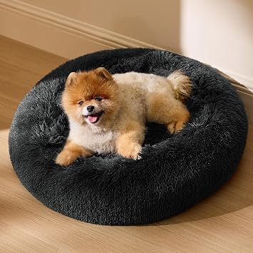 Bedsure Calming Cat Donut Bed Fluffy Pet Bed for Small Dogs, 60x60cm