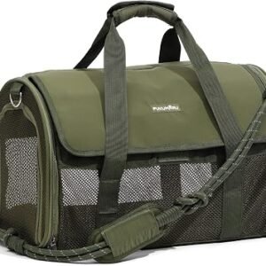 FUKUMARU Cat Carrier, Light & Airy Pet Carrier, 18x11x11 Airline Approved Dog Carrier for Small Dogs, 2-in-1 Shoulder Strap Leash, Collapsible Soft Cat Travel Carrier with Anti-Scratch Mesh, Green