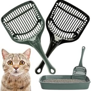 Set of 2 ? Strong Cat Litter Scoop ? Plastic Shovel for Cats Litters, Poop Scoop ? Handy Sand Sifter, Sieve Cleaning Tool ? Used with Litter Box and Trays for Pets (Black and Grey)